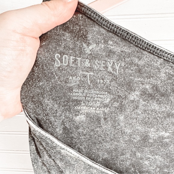 American Eagle Grey One Shoulder Short Sleeve Top Size Large - Picture 6 of 6